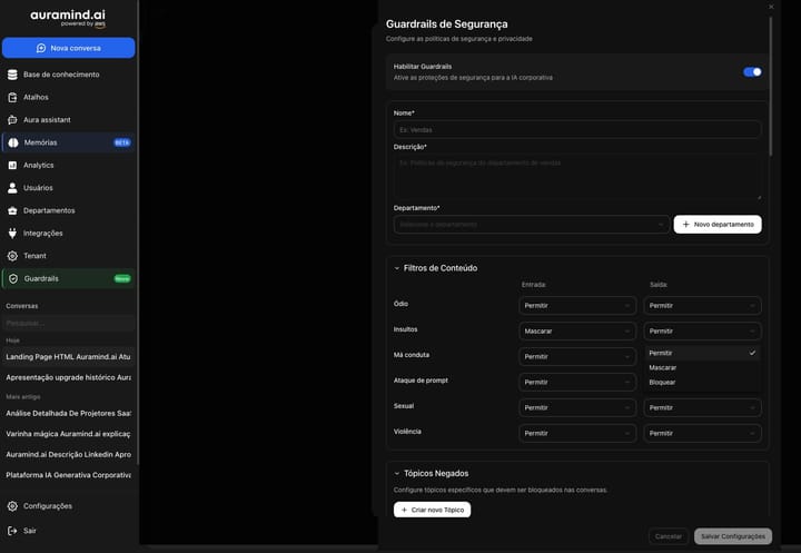 Auramind.ai lança Guardrails de Segurança e Privacidade para IA Generativa Corporativa